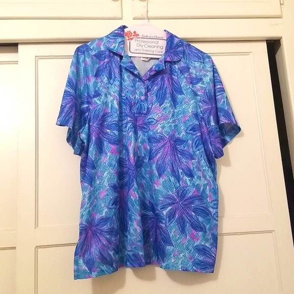 Ample Togs Blue Leaf 80s Short Sleeve Shirt - Picture 1 of 6